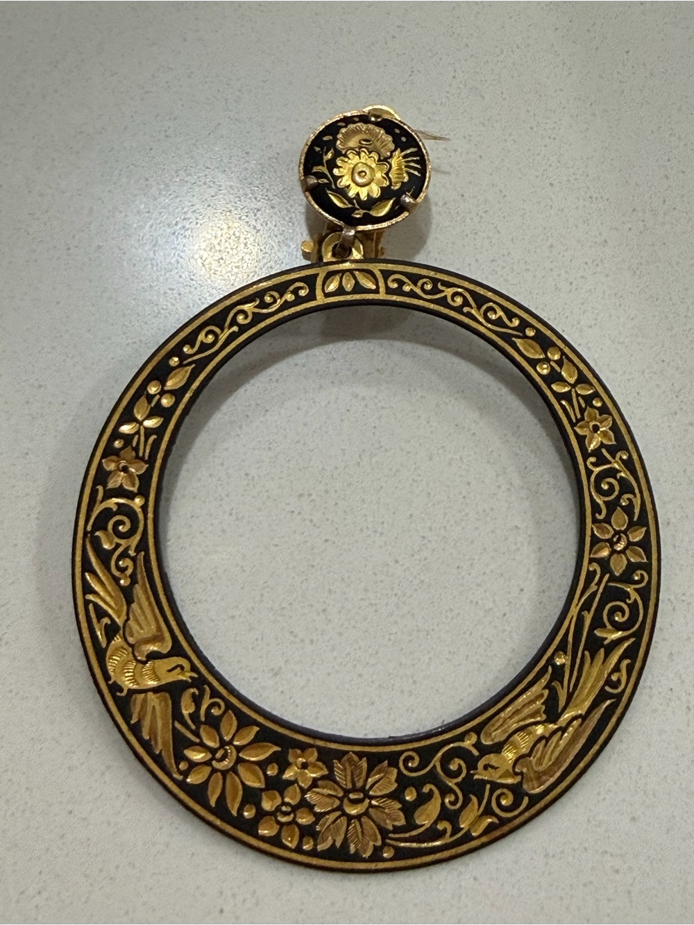 Gold & Black Floral Hoop Earrings - Picture 3 of 4